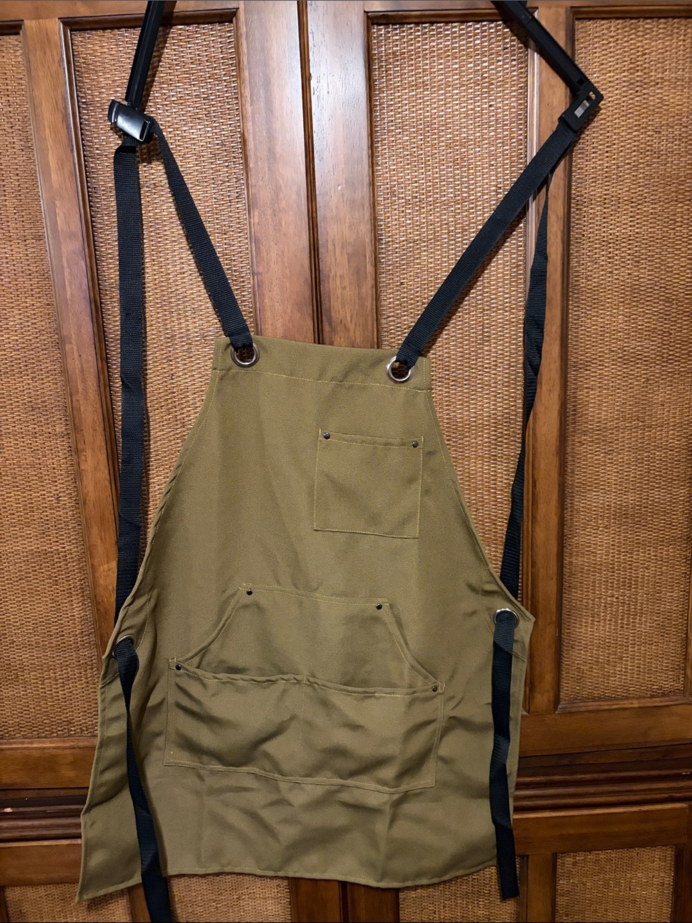 Women's Olive Green Utility Apron with Black Adjustable Straps